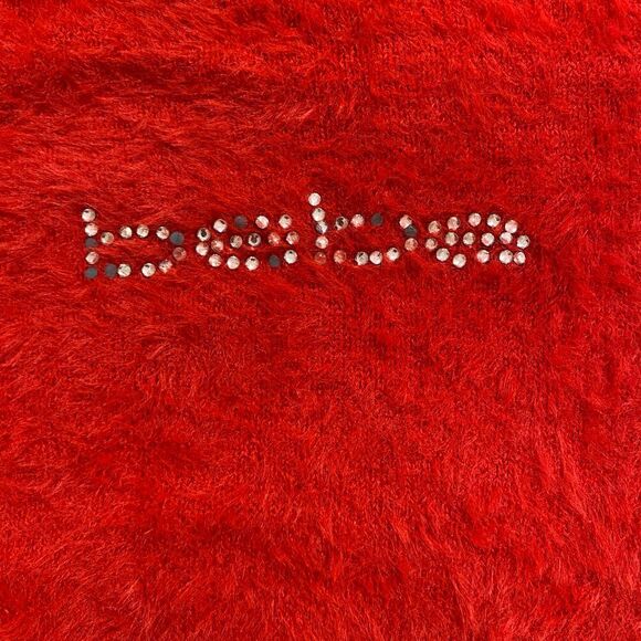 bebe Red Fuzzy Logo Sweater Size L Soft Long Sleeve Pullover - Picture 7 of 9